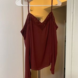 Express Burgundy Cold Shoulder Top